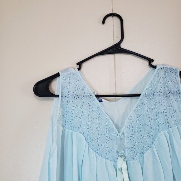VTG Sears Womens 36 38 Nightgown Lgt Blue Floral Lace Sheath Dress Grannycore - Picture 4 of 8
